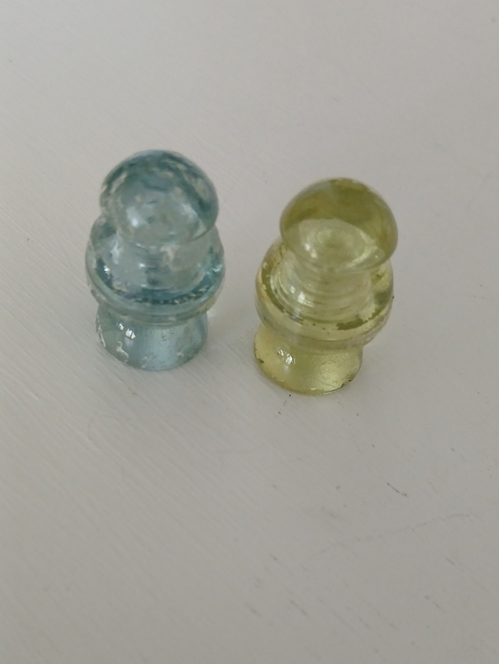 Vintage Dollhouse Miniature Blue Green Plastic Insulators (2) 1"